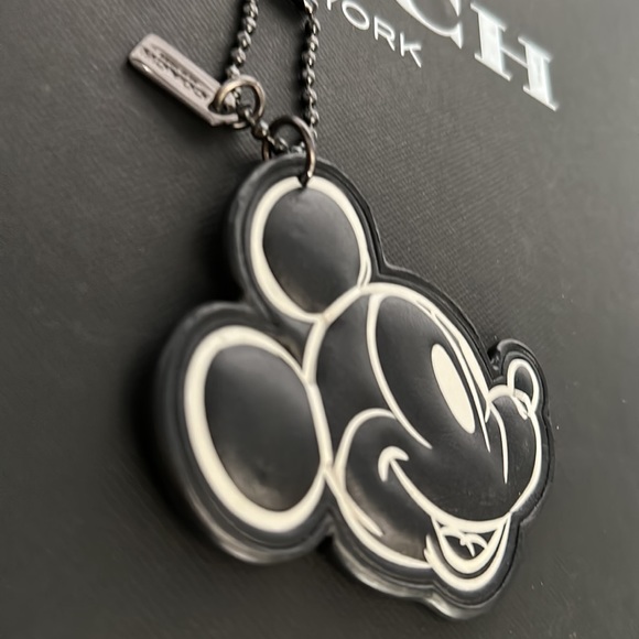 Coach x Disney Mickey Mouse Leather Fob Chain Black White Keychain Bag Charm - Picture 3 of 7